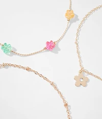 3 Pack Flower Ankle Bracelet Set