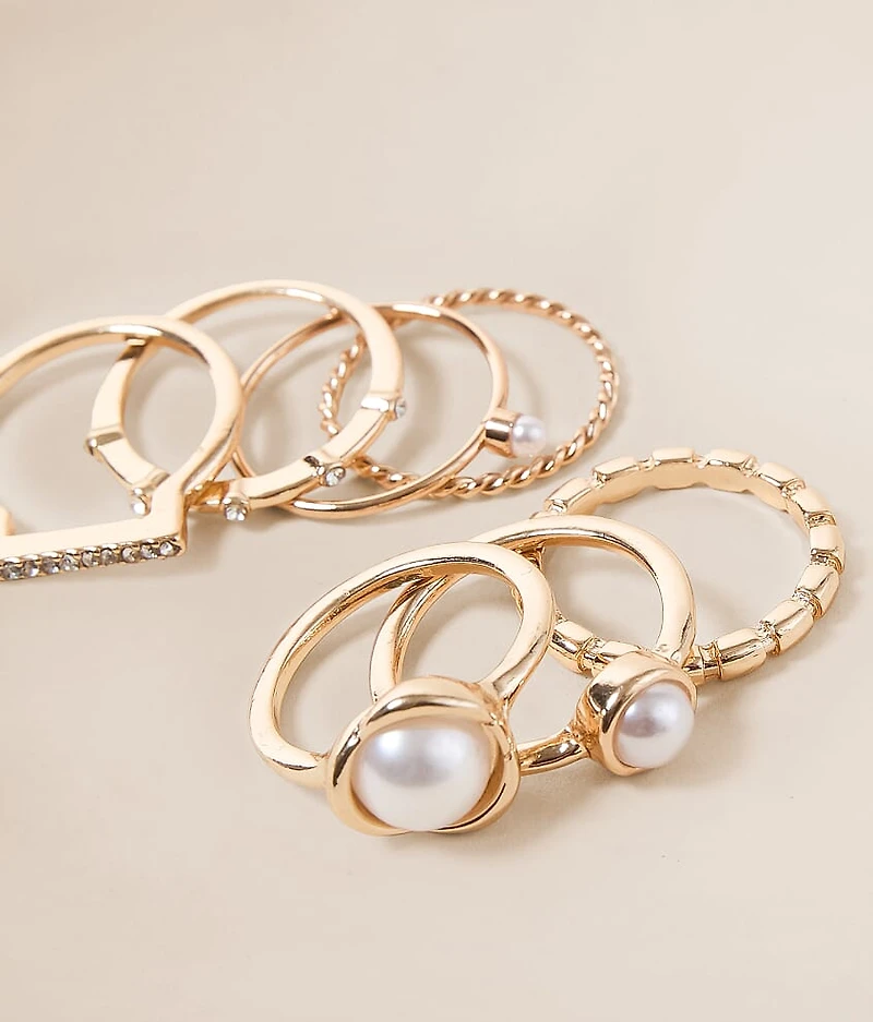 7 Pack Faux Pearl Ring Set
