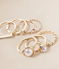 7 Pack Faux Pearl Ring Set