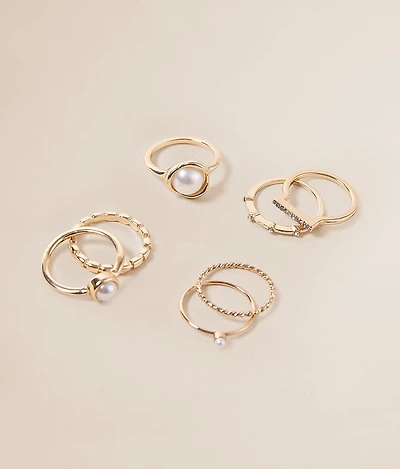 7 Pack Faux Pearl Ring Set