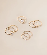 7 Pack Faux Pearl Ring Set
