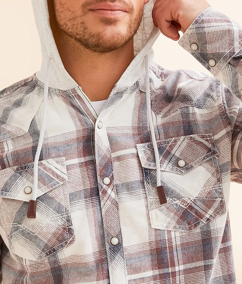 Brushed Plaid Athletic Hooded Shirt