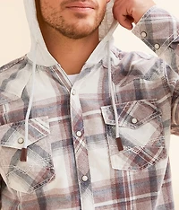 Brushed Plaid Athletic Hooded Shirt