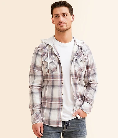 Brushed Plaid Athletic Hooded Shirt