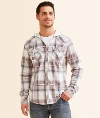 Brushed Plaid Athletic Hooded Shirt