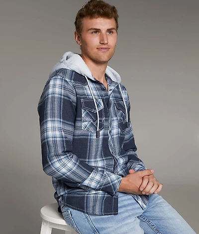 BKE Vintage Plaid Standard Hooded Shirt