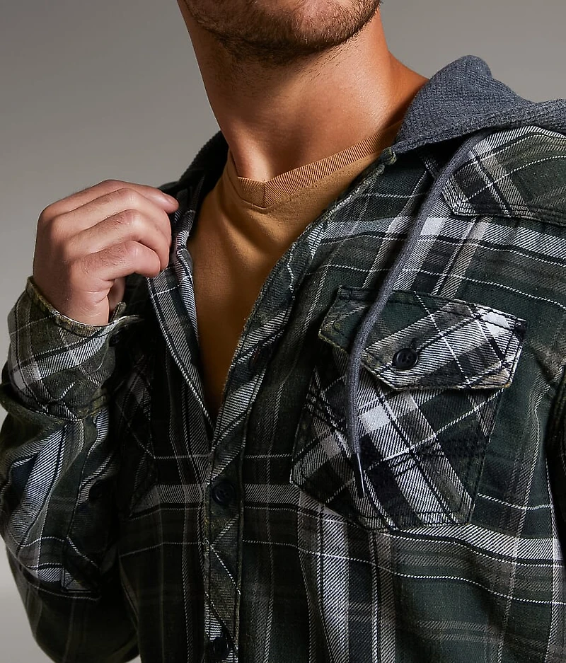 Athletic Plaid Hooded Shirt