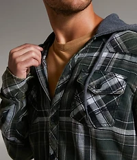 Athletic Plaid Hooded Shirt