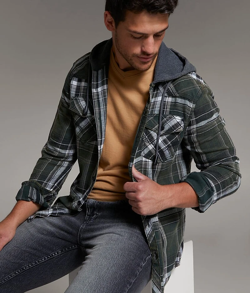 Athletic Plaid Hooded Shirt