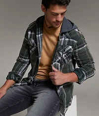 Athletic Plaid Hooded Shirt