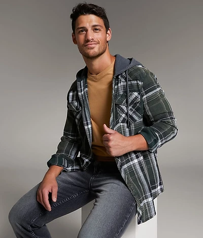 Athletic Plaid Hooded Shirt