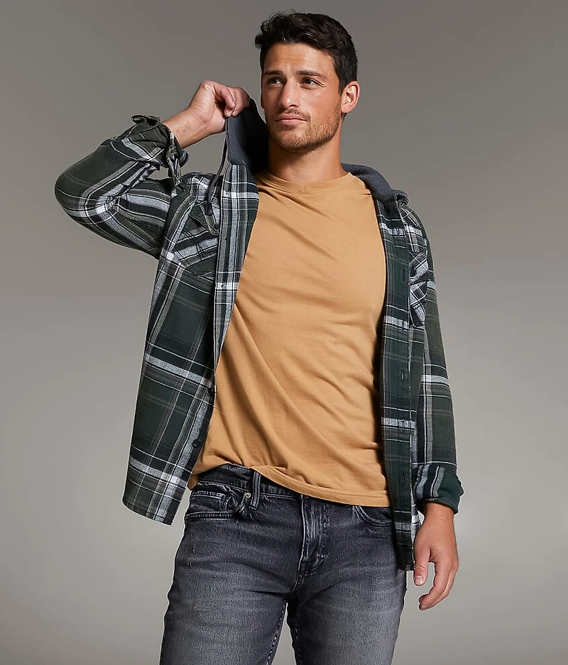 Athletic Plaid Hooded Shirt