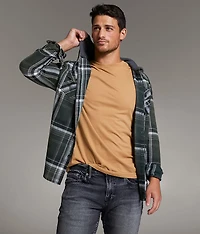 Athletic Plaid Hooded Shirt