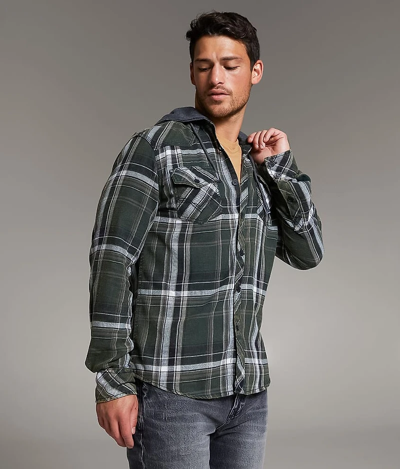 Athletic Plaid Hooded Shirt