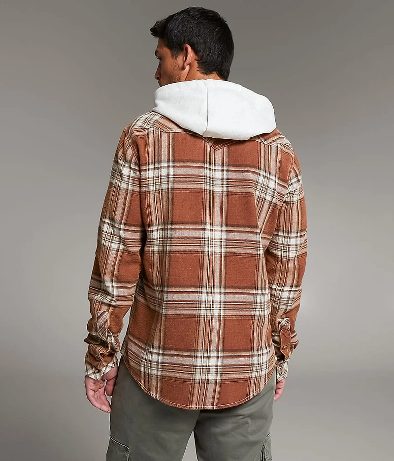 Brushed Plaid Athletic Hooded Shirt