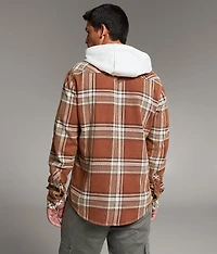 Brushed Plaid Athletic Hooded Shirt