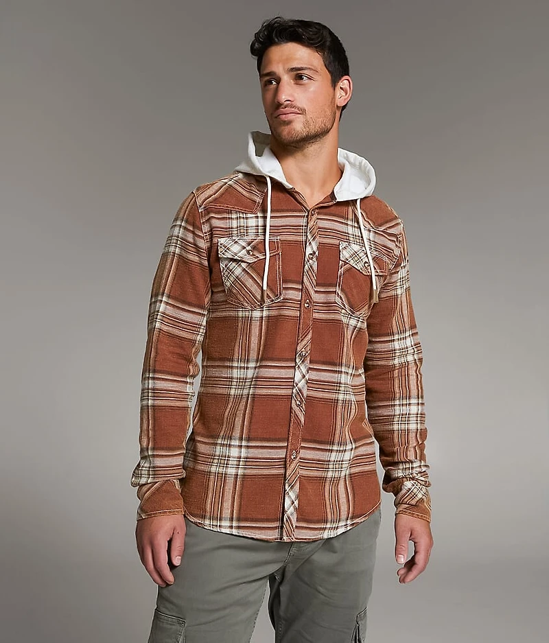 Brushed Plaid Athletic Hooded Shirt