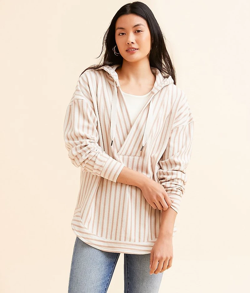 Striped Fleece Hooded Sweatshirt