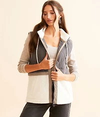 Quilted Sherpa Hooded Vest