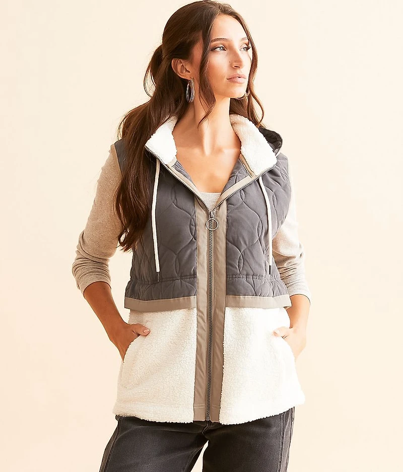 Quilted Sherpa Hooded Vest