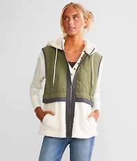 Pieced Sherpa Hooded Vest
