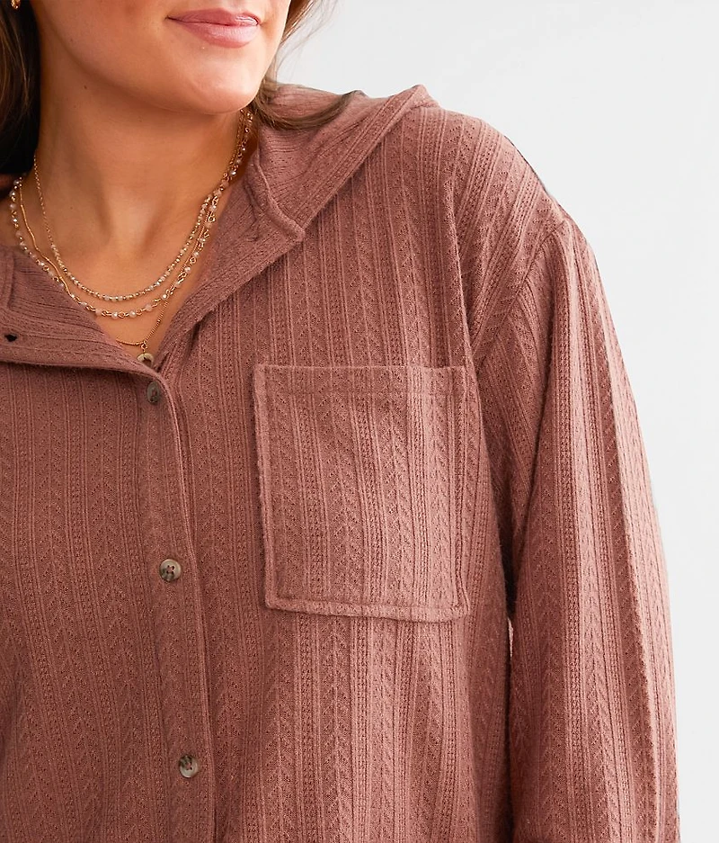 Ribbed Knit Hooded Shirt