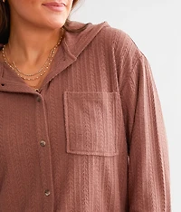 Ribbed Knit Hooded Shirt