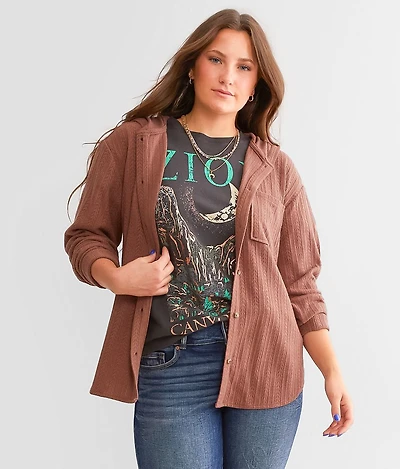 Ribbed Knit Hooded Shirt