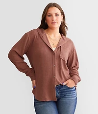 Ribbed Knit Hooded Shirt