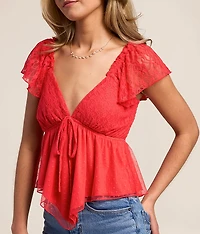 Lace & Swiss Dot Mesh Hanky Top