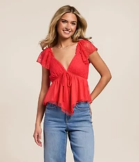 Lace & Swiss Dot Mesh Hanky Top