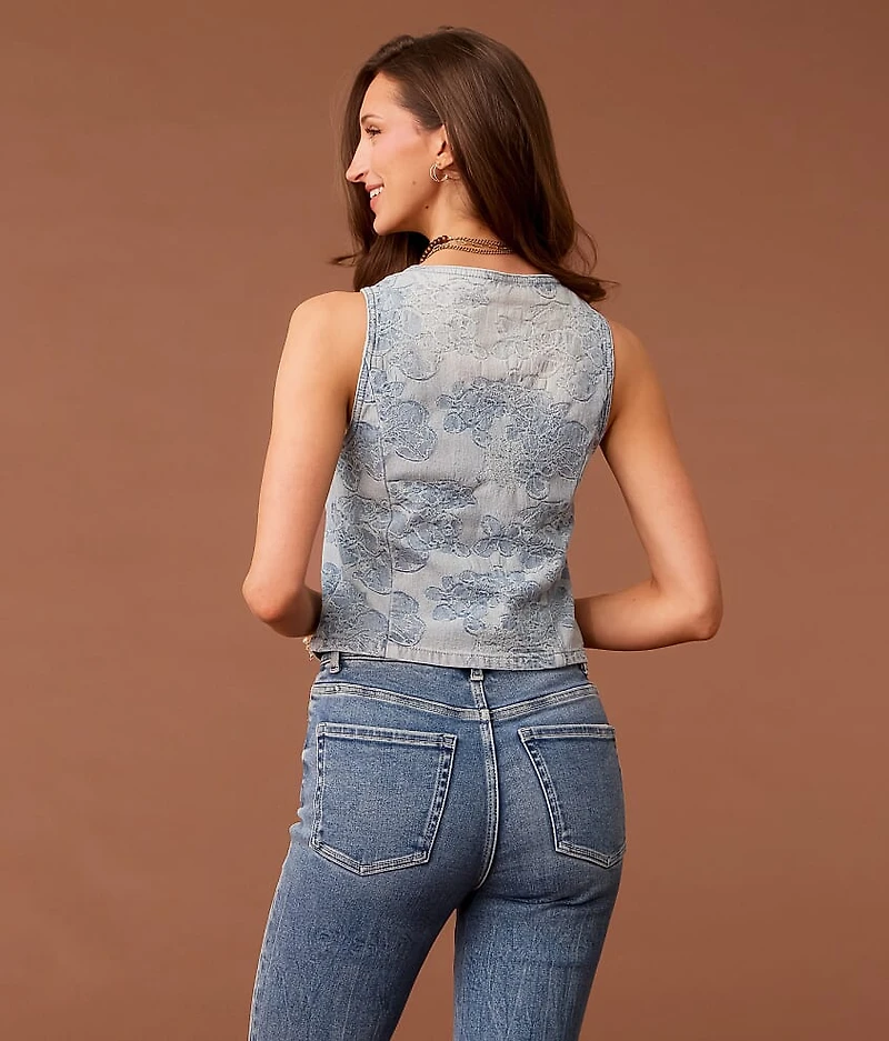 Floral Jacquard Denim Vest
