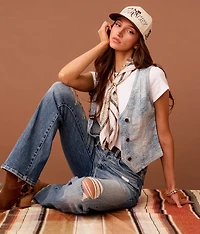 Floral Jacquard Denim Vest