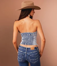 Lace-Up Denim Stretch Tube Top