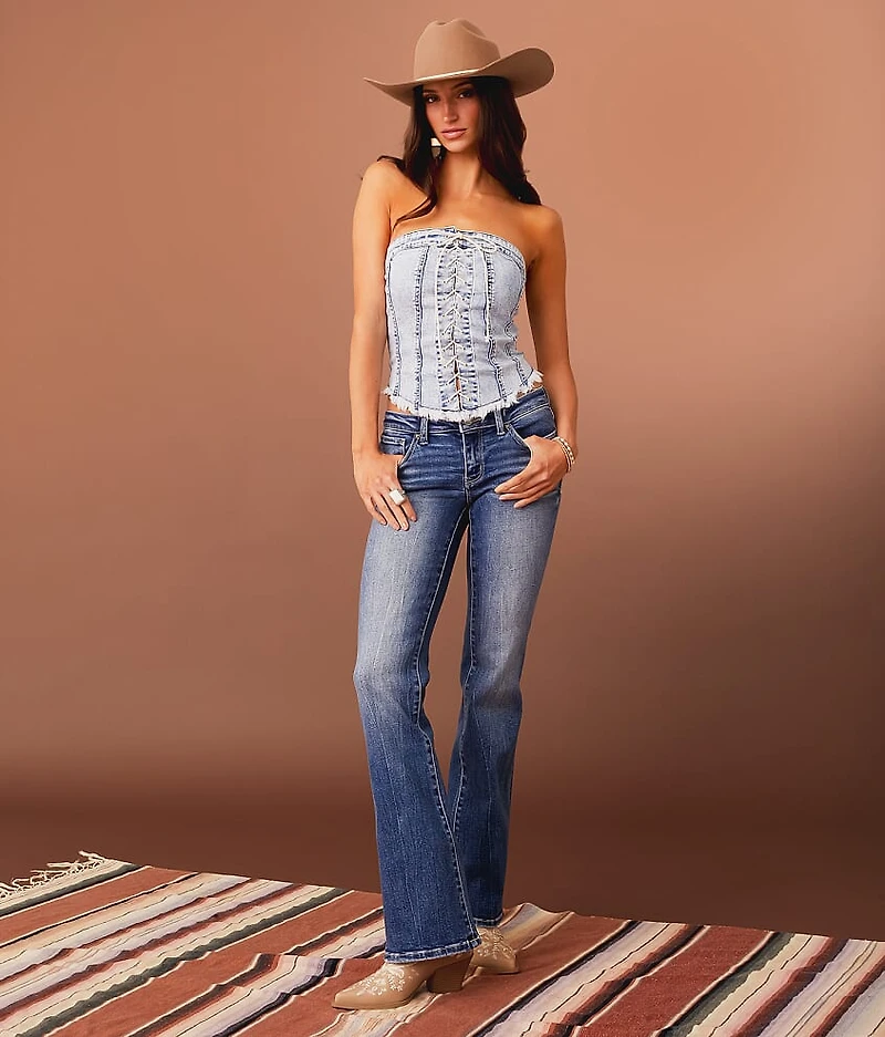 Lace-Up Denim Stretch Tube Top