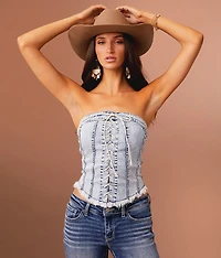 Lace-Up Denim Stretch Tube Top