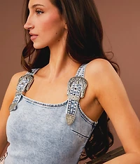 Buckle Strap Denim Tank Top