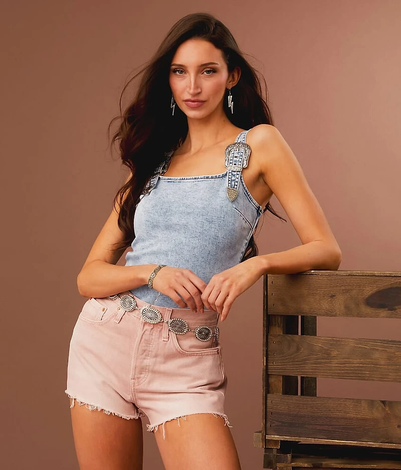 Buckle Strap Denim Tank Top