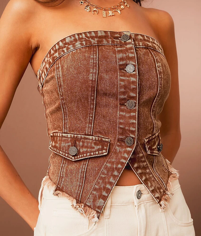 Washed Denim Stretch Tube Top