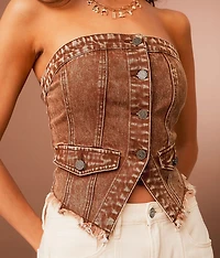 Washed Denim Stretch Tube Top