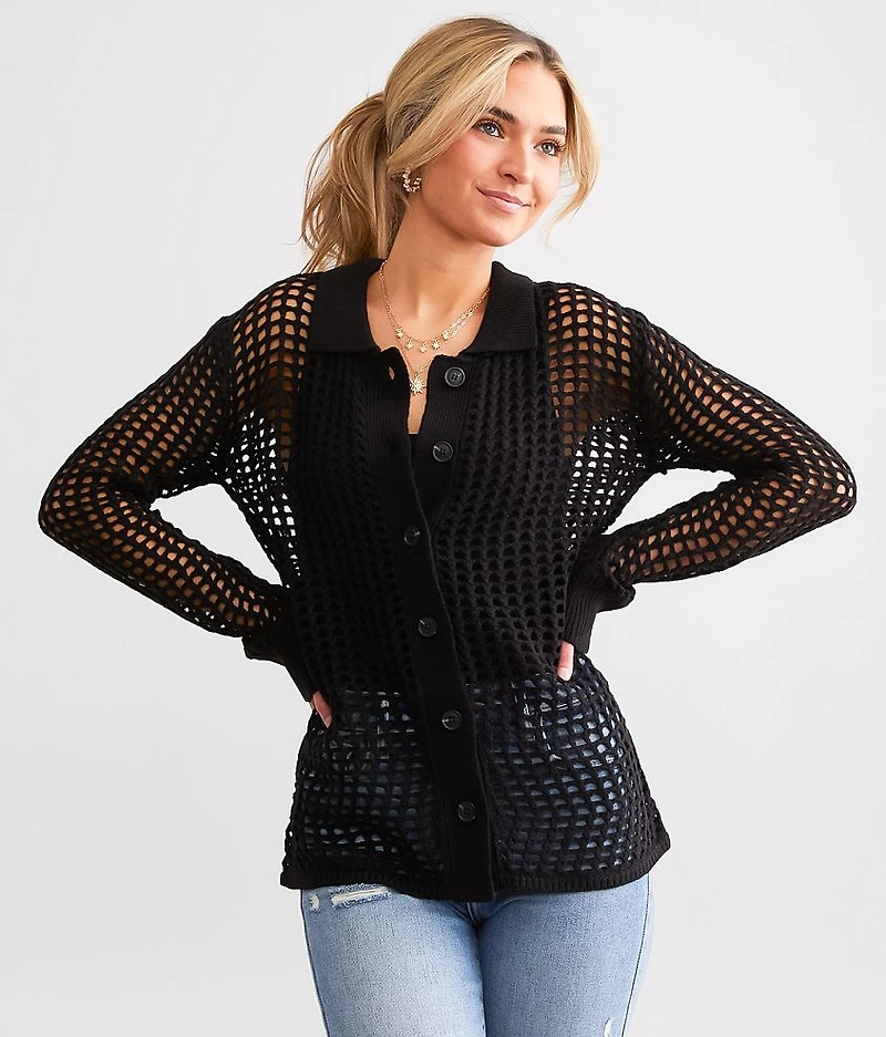 Open Stitch Cardigan Sweater