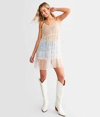 Faux Pearl Mesh Tank Top