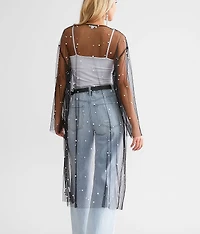 Faux Pearl Mesh Duster Cardigan