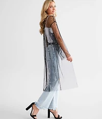 Faux Pearl Mesh Duster Cardigan