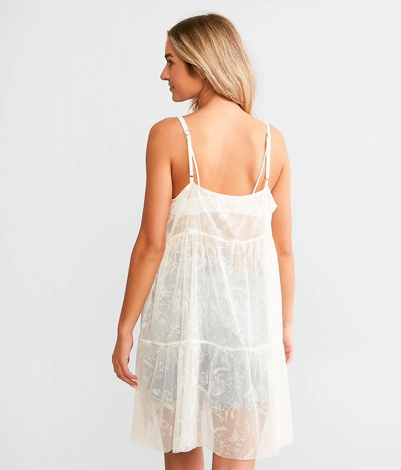 Floral Lace Mesh Tunic Tank Top