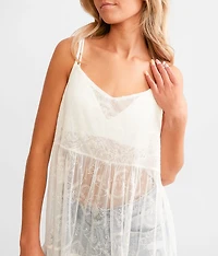 Floral Lace Mesh Tunic Tank Top