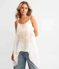 Floral Lace Mesh Tunic Tank Top