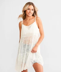 Floral Lace Mesh Tunic Tank Top