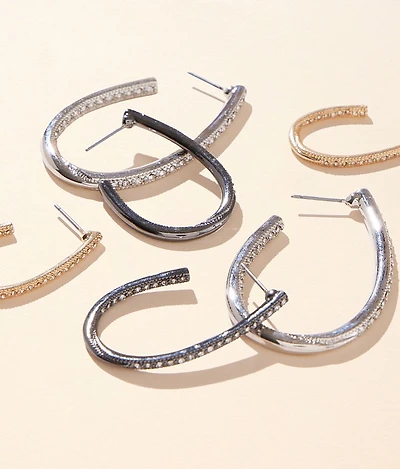 3 Pack Glitz Oblong Earring Set
