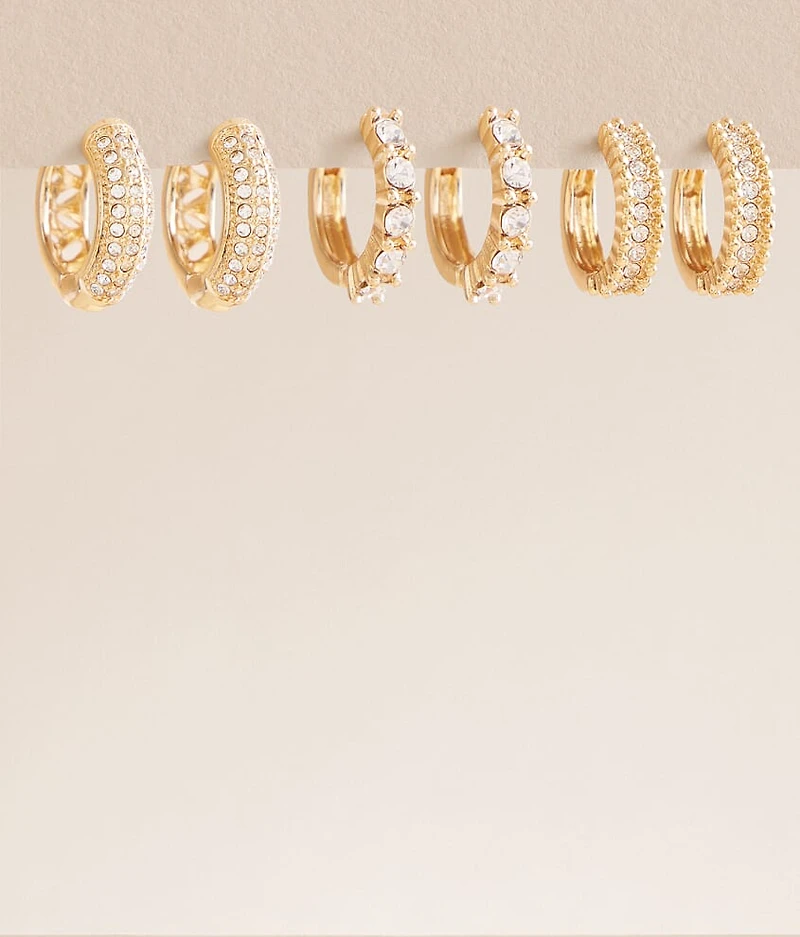 3 Pack Glitz Hoop Earring Set